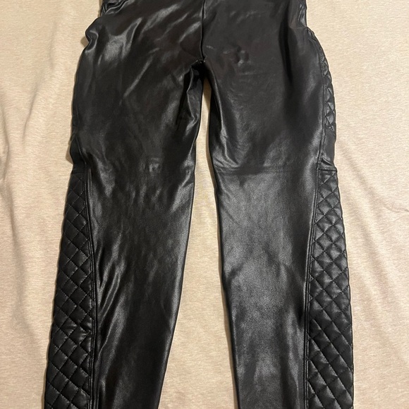 SPANX Faux Leather Black Moto Large Petite Leggings - Picture 5 of 5